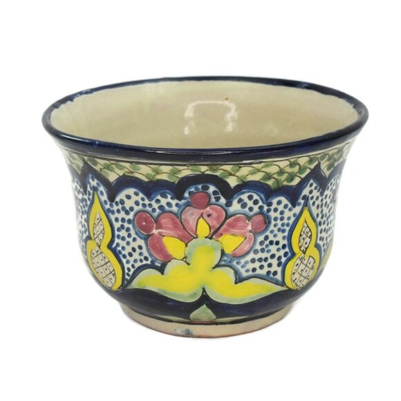 Vintage Mexican Pottery Cachepot Talavera San Pablo Del Monte Tlaxcala Mexico - Picture 3 of 9